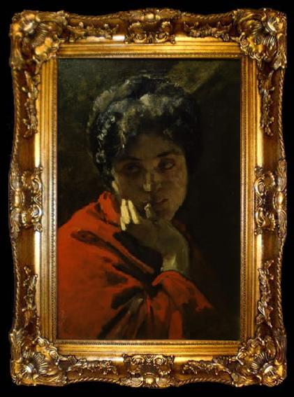 framed  Domenico Morelli Ritratto di donna in rosso, ta009-2